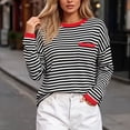 thumbnail image 3 of Qiggri Womens Oversized Striped Long Sleeve Shirts Casual Trendy Crew Neck Cotton Tops Drop Shoulder Loose Fit T Shirts Comfortable Fashion Y2K Clothes XXL, 3 of 6