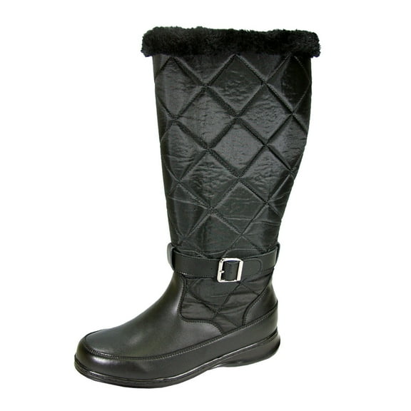 PEERAGE Kendra Women Wide Width Wide Calf Knee-High Leather and Nylon Winter Boots BLACK 11