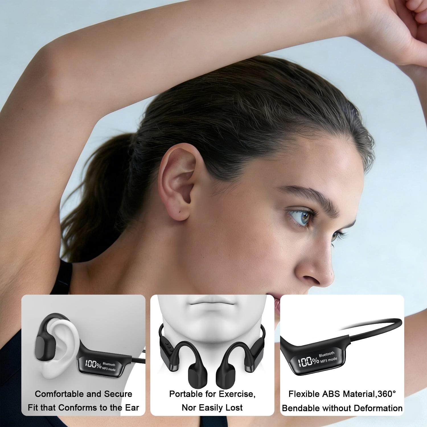 Bone Conduction Headphones with 32GB Built-in Storage,AILKIN Bluetooth 5.4 Headphones, IPX8 Waterproof Swimming Headphones for Running, Cycling, and Workout, Black