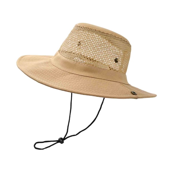 QSAWXQZ Unisex Full Mesh Boonie Hat Breathable Wide Brim Sun Cap with Adjustable Drawcord for Tropical Travel and Gardening Khaki M