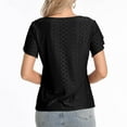 thumbnail image 7 of Olyvenn Petal Short Sleeve Eyelet Tops for Women Dressy Casual Summer Trendy Collar V Neck Tee Shirts Ladies Elegant Blouses Black S, 7 of 7
