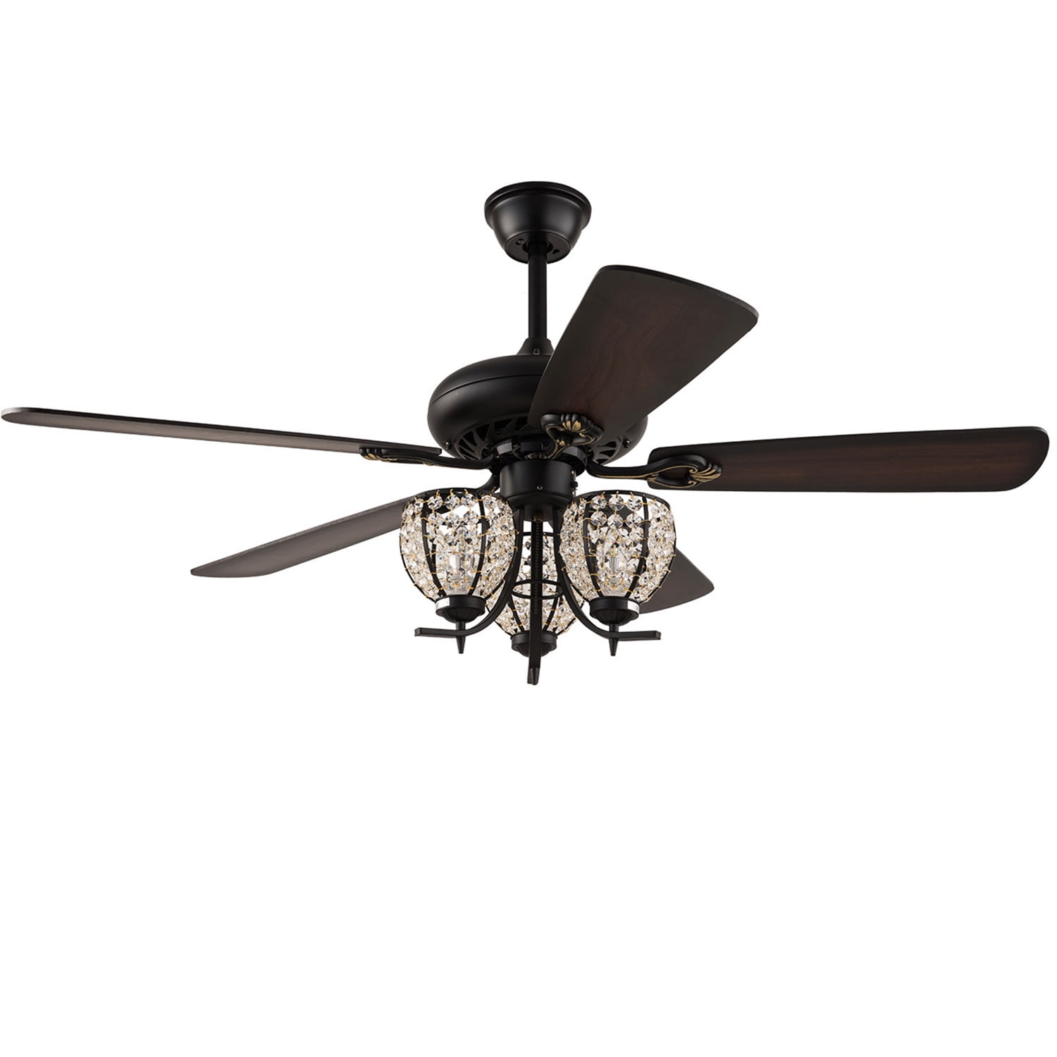 52" Vintage Reversible Ceiling Fan with Light Remote Control, 3Light Ceiling Chandelier Fan