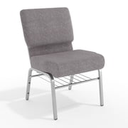 Flash Furniture 21W Church Chair in Gray Fabric with Book Rack - Silver Vein Frame
