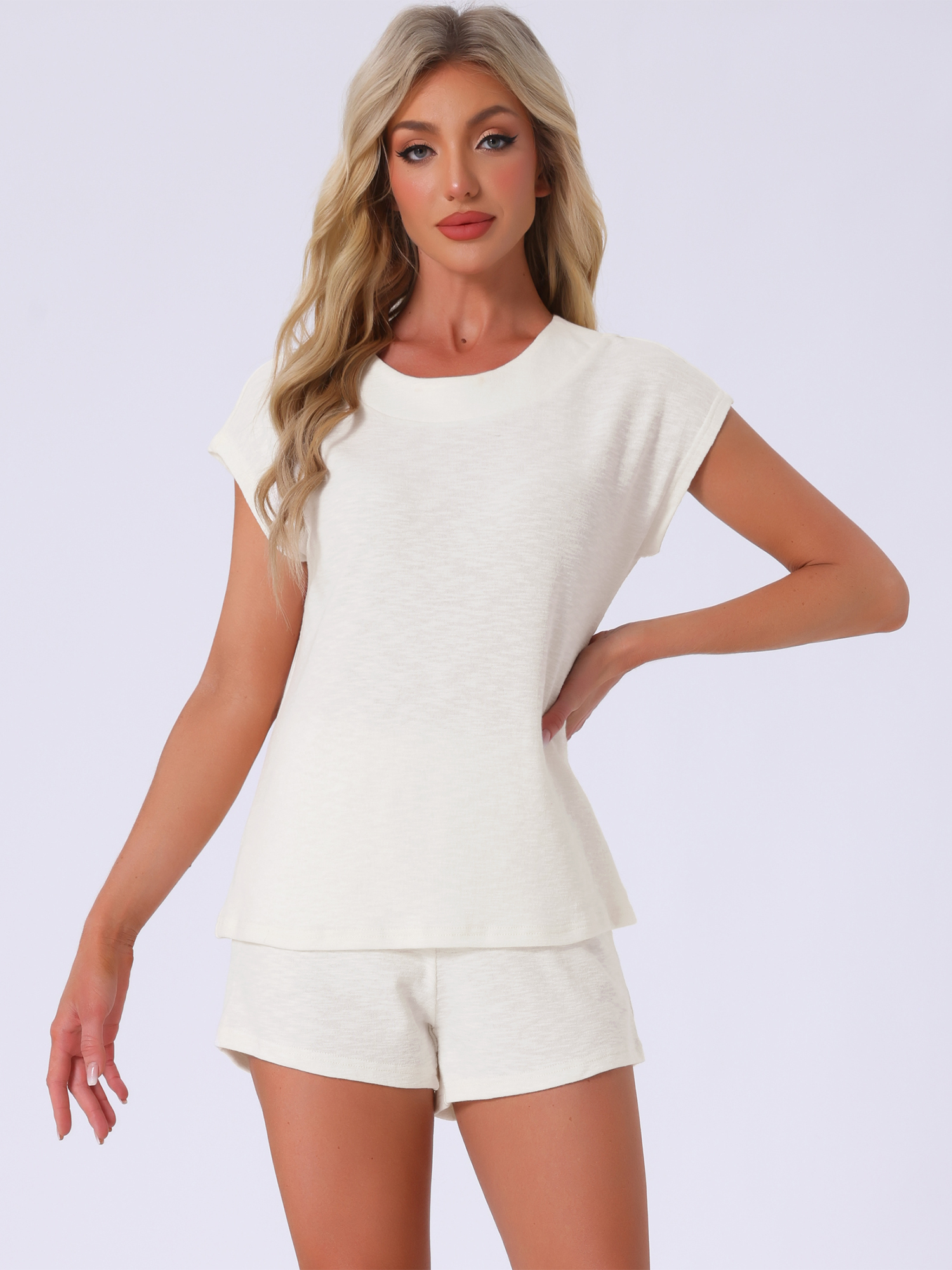 DARING DIVA Cap Sleeve Pajamas Shorts 2 Pieces Soft Loungewear Sets S White