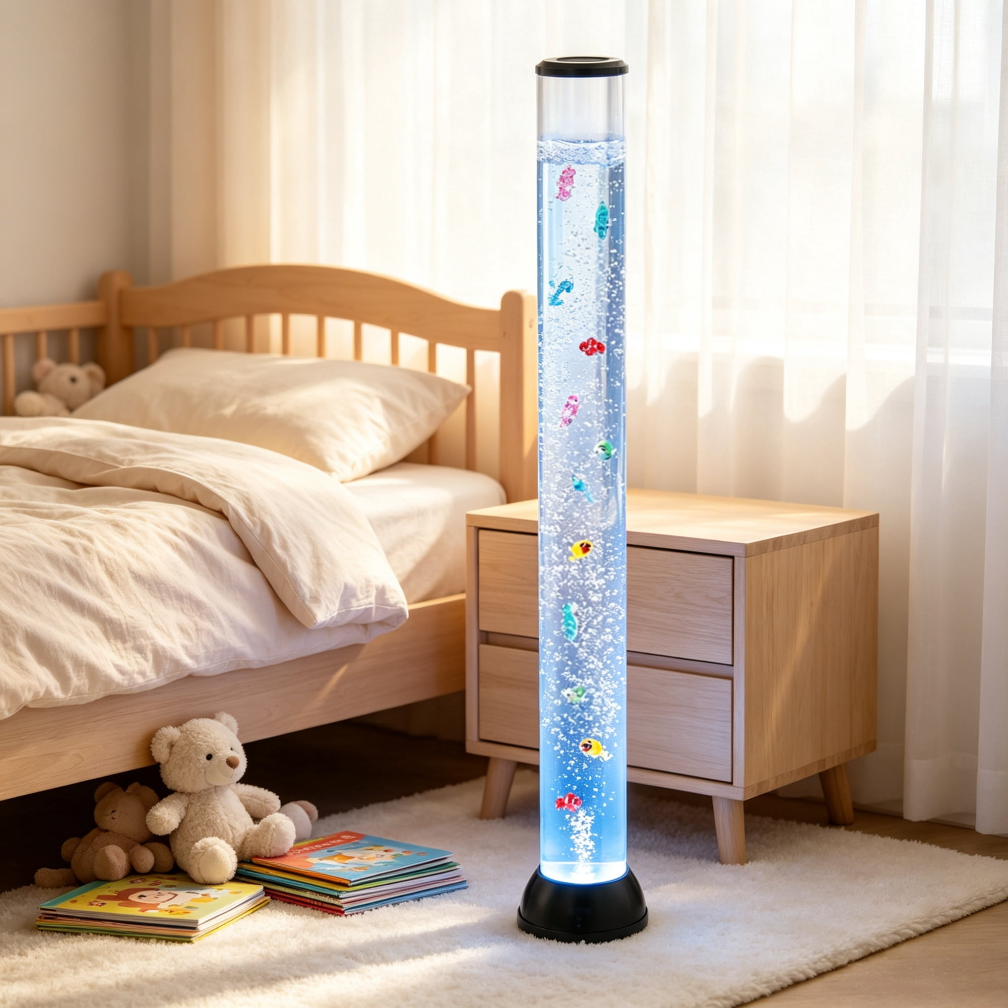 4ft Sensory Bubble Fish Tube Lamp, Aquarium Night Light with 16 Colors & Remote for Bedroom & Living Room