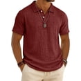 thumbnail image 2 of Qwertyu Mens Polo Shirts Short Sleeve Linen Shirt Summer Button Vacation Beach Shirt Casual Collared Shirts Lightweight Tops Wine 4XL, 2 of 7