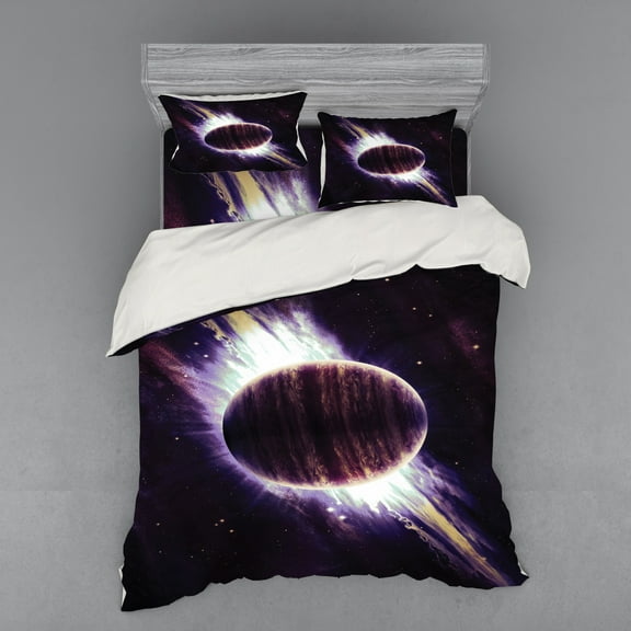 Ambesonne Galaxy Bedding Set 4 Pcs, Trippy Planet Cosmos, Queen, Purple