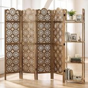 Svimi Wood Room Divider with 4-Tier Shelves, 4 Panel Privacy Screen