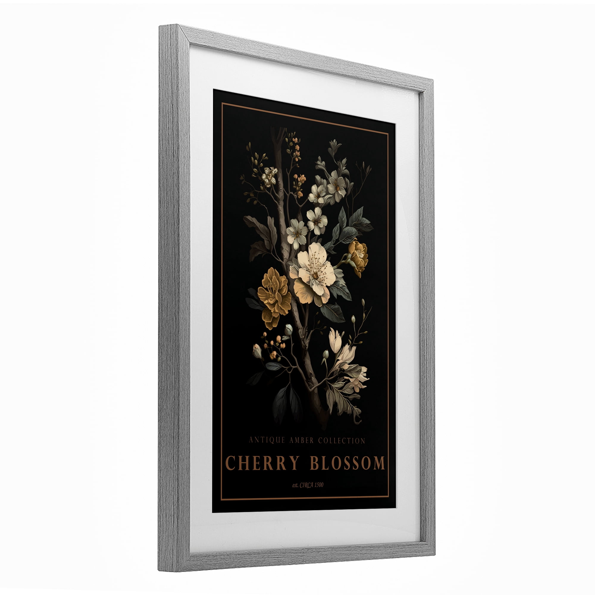 Stupell Industries Antique Cherry Blossom Light Gray Framed Print Under Glass, design by Chris Giampietro