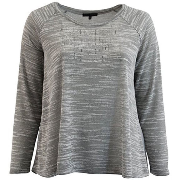 Plus Size Women Long Sleeve Rhinestone Knit Sweater Top Shirt Blouse Grey 1X (16.006)