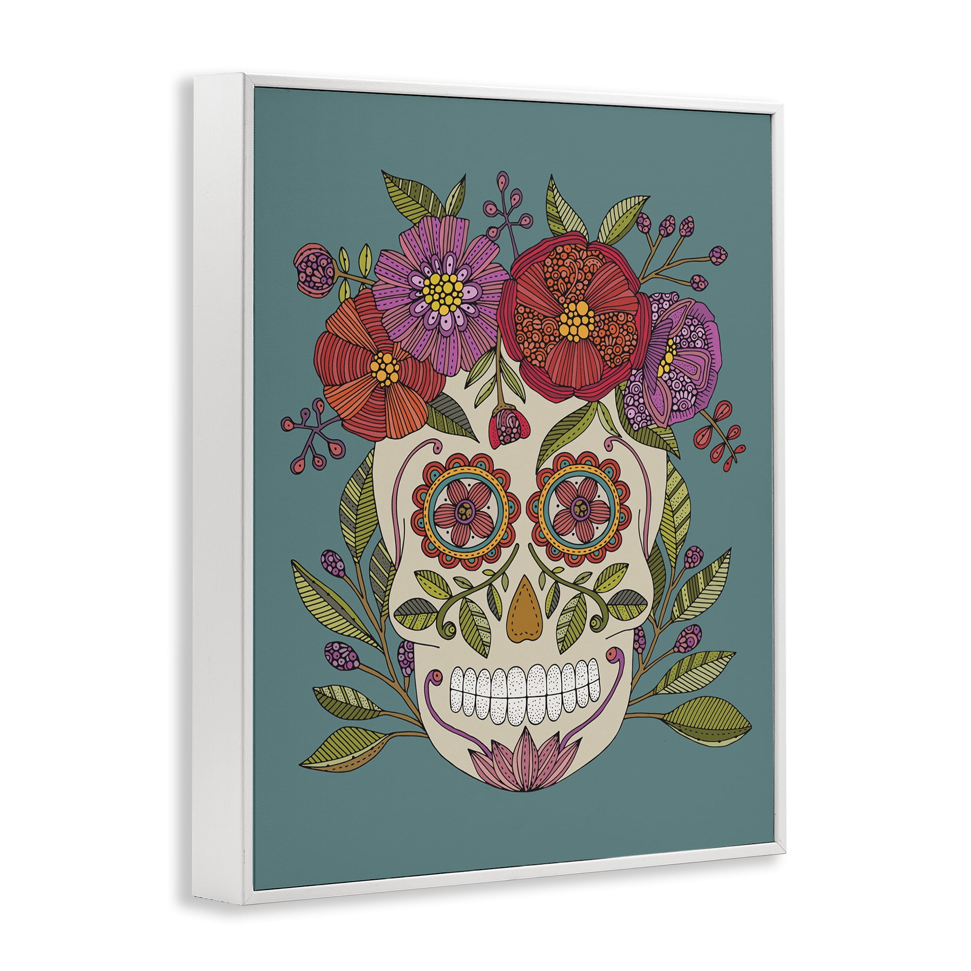 Stupell Industries Floral Sugar Skull Holiday Painting White Framed Art Print Wall Art, 11 x 14