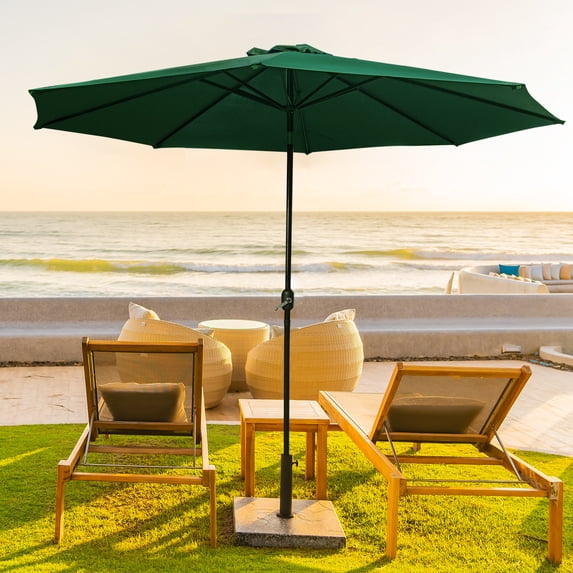 LAUREL CANYON 9ft Patio Umbrella Outdoor Umbrella Market Table Umbrellas with Push Button Tilt, Crank and 8 Sturdy Ribs for Lawn, Garden, Deck, Backyard & Pool, Dark Green