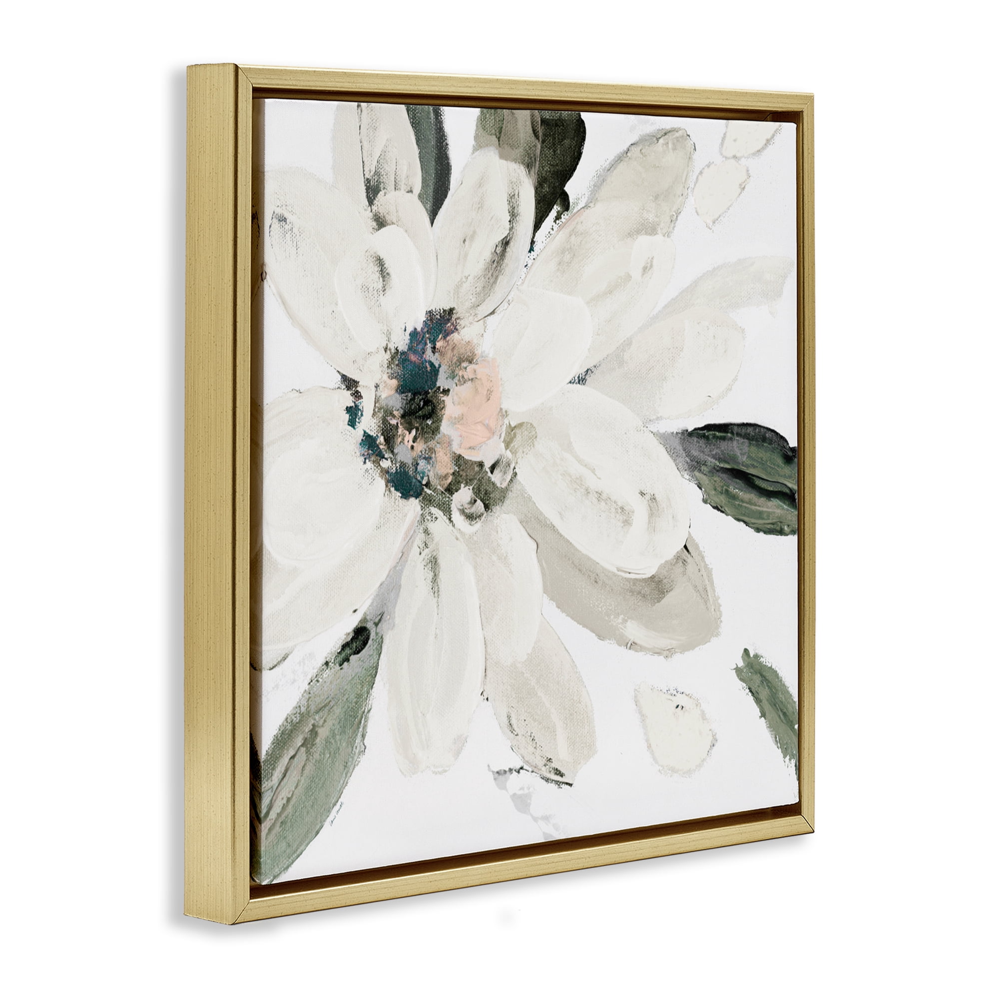 Stupell Industries Naturally Blooming White Flower Gold Framed Floater Canvas Wall Art, design by Lanie Loreth