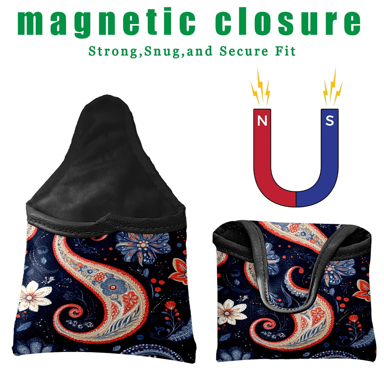 Golf Mallet Putter Cover Premium Leather Waterproof Golf Putter Head Cover with Magnetic Closure Paisley Pattern