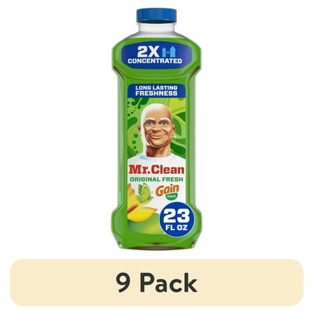 (9 pack) Mr. Clean 2X Concentrated Floor Cleaner, All Purpose Cleaner, Mop Soap, Gain Original, 23 fl oz