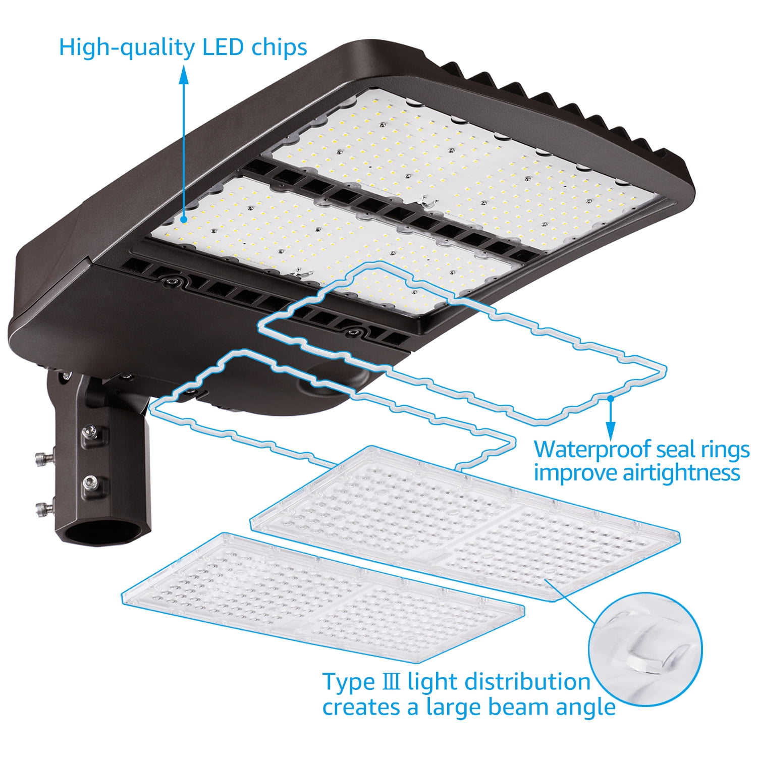 300W Outdoor Hardwired LED Parking Lot Pole Lights, Dusk to Dawn Commercial Security Flood Lights with Photocell, UL & DLC Listed, IP65 Waterproof