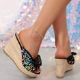 thumbnail image 6 of Rokment Women's Glitter Sequin Bow Platform Wedge Dress Sandals Holiday Black Fashion Casual Bling Espadrilles Chunky High Heels Dressy Slip on Beach Summer Heeled Slides for Woman Size 6.5, 6 of 7