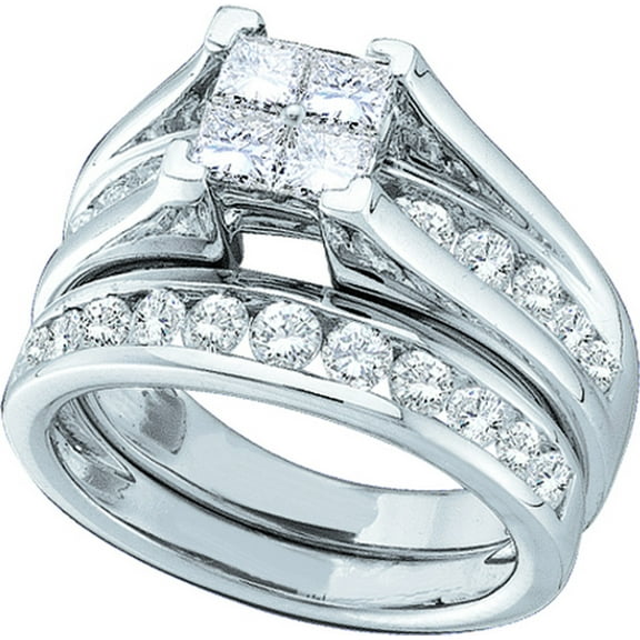 14kt White Gold Womens Princess Diamond Bridal Wedding Engagement Ring Band Set 1.00 Cttw - Size 6