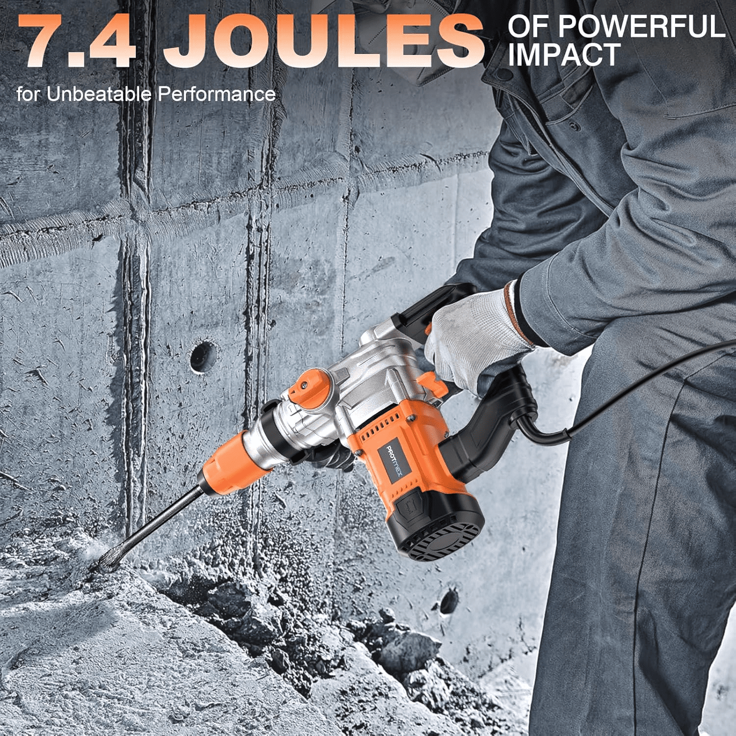1-1/4 Inch SDS-Plus 13 Amp Heavy Duty Rotary Hammer Drill with Safety Clutch 3 Functions, Vibration Control, for Floor Tile Removal, Concrete Breaker, Including Grease, Chisels & Drill Bits