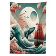thumbnail image 2 of Ambesonne Nautical Tablecloth Rectangular Table Cover, Whale Sakura Spring Ocean, 52"x70", Teal Blush and Dark Coral, 2 of 3
