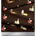 thumbnail image 2 of Soimoi Brown Cotton Voile Fabric Designer Bottle & Wine Glass Bar Print Fabric by the Yard 42 Inch Wide, 2 of 3