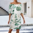 thumbnail image 2 of Watercolor Drawing Eucalyptus Leaves Women's Off The Shoulder Ruffles Summer Wedding Guest Loose Casual Party Beach Dress, 2 of 9