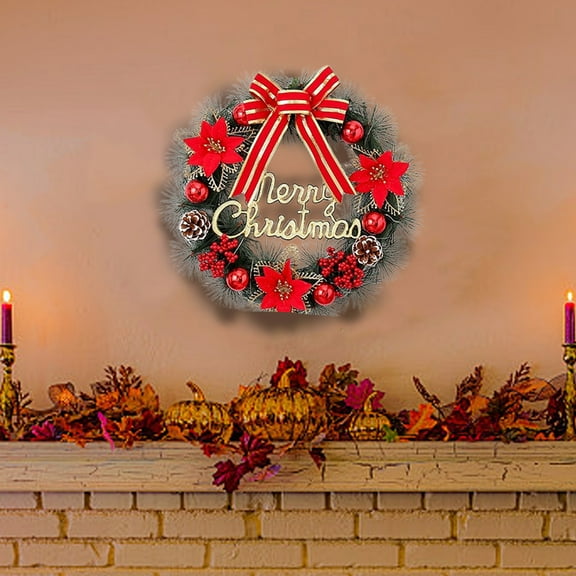 Jienlioq Christmas Clearance Classic Fir Christmas Wreath for Front Door - Artificial Pine Cone Decorations with Plaid Bow Holiday Hanging Accent Weatherproof (22 Inch)