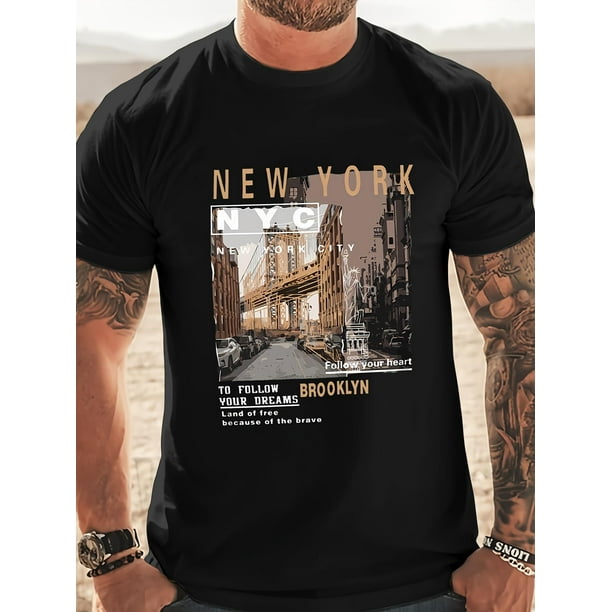 Camisetas de manga corta con estampado de Nueva York para hombre, cómodas, informales y transpirables, ideales para entrenamiento físico y jogging. Ideales para adultos, hombres, mujeres, adolescentes
