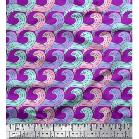 Soimoi Purple Cotton Duck Fabric Artistic Waves Abstract Print Fabric by the Yard 56 Inch Wide