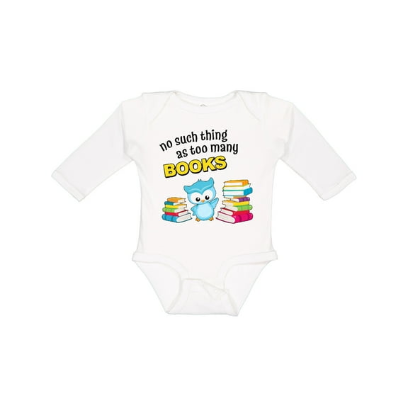 Inktastic No Such Thing as Too Many Books with Cute Owl Boys or Girls Long Sleeve Baby Bodysuit