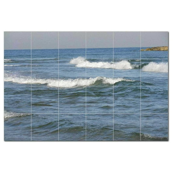 Ocean Waves Ceramic Tile Mural Kitchen Backsplash Bathroom Shower, 405685-L64