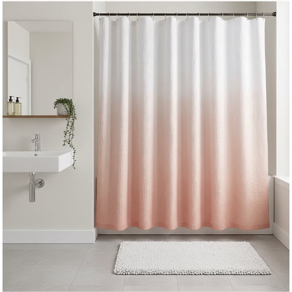Serafina Home Decorative Fabric Shower Curtain for Bathroom: Embossed White Blush Ombre Gradation Shading Design (Brandi Blush)