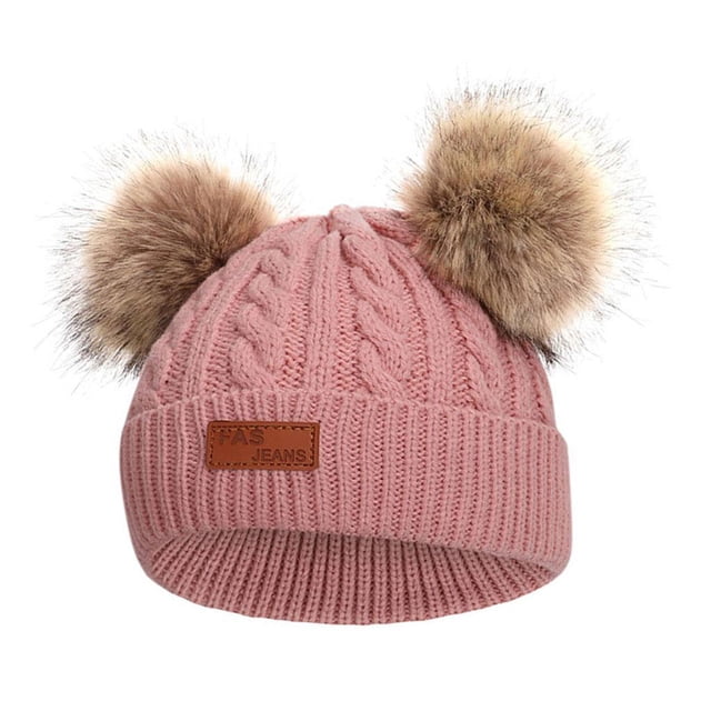 Gorro de punto para bebé, gorro de lana de invierno para bebé, gorro de ganchillo para niño pequeño rosado