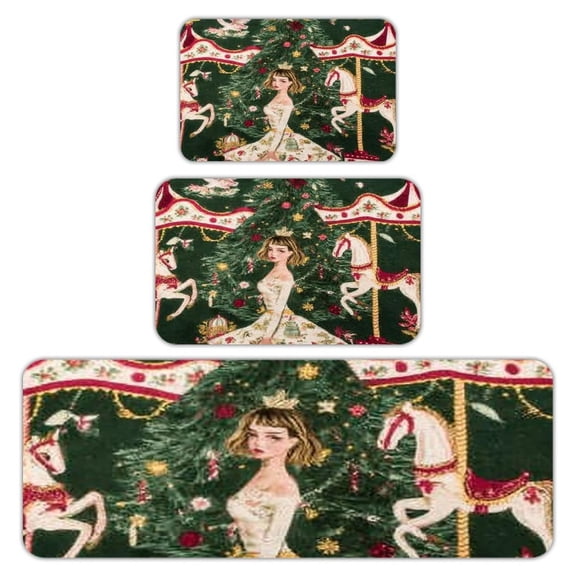 RKSupls Kitchen Rug Set 3 Piece Anti-Slip Flannel Floor Mats, Christmas Angels Pattern Washable Absorbent Runner Mats for Kitchen Bathroom Home Decor