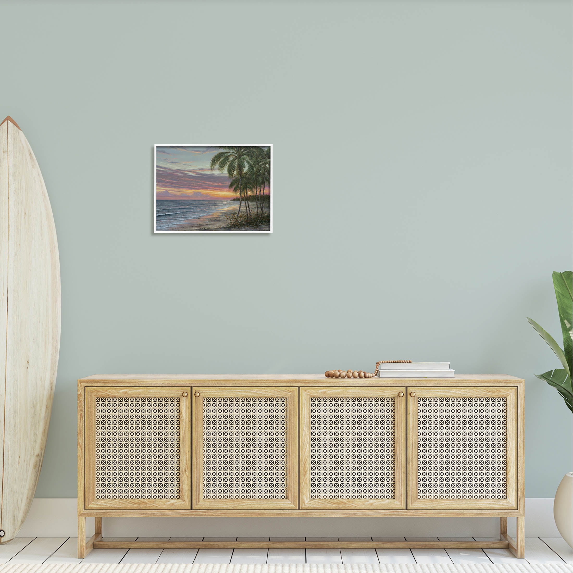 Summer Beach Palm Trees Coastal Painting White Framed Art Print Wall Art