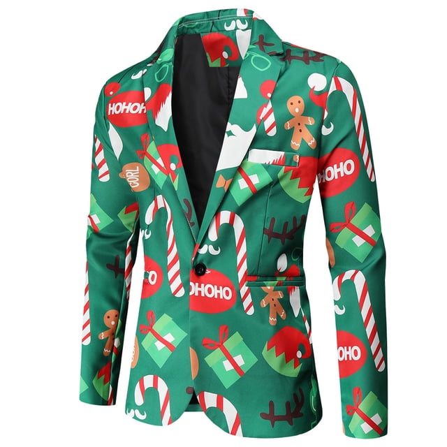 Traje de otoño e invierno para hombre, talla europea, estampado navideño, corte entallado, traje informal de un solo pecho, chaqueta para hombre