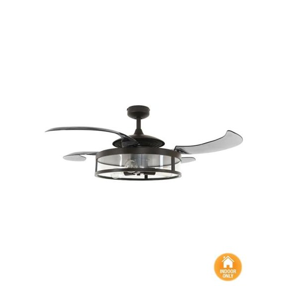 Fanaway Classic Retractable 4-blade 48-inch 3-light AC Ceiling Fan, Antique Black and Smoke