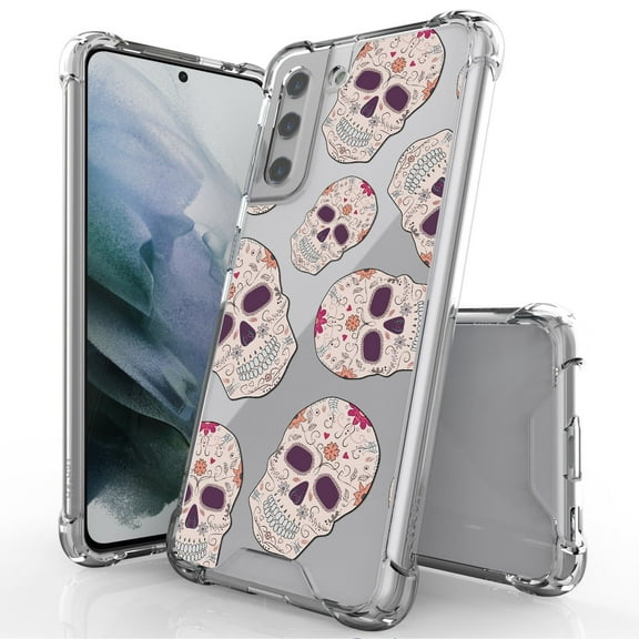 ANJ  Hybrid Slim Hard Back Cover Case Flexible Bumper for Samsung Galaxy S21 - Sugar Skulls