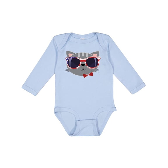 Inktastic 4th of July Girl Patriotic Cat Boys or Girls Long Sleeve Baby Bodysuit