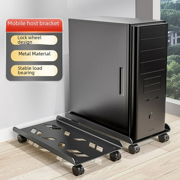 Soporte de host de computadora, chasis, base de polea móvil, estante aumentado, soporte de almacenamiento de metal simple para el hogar
