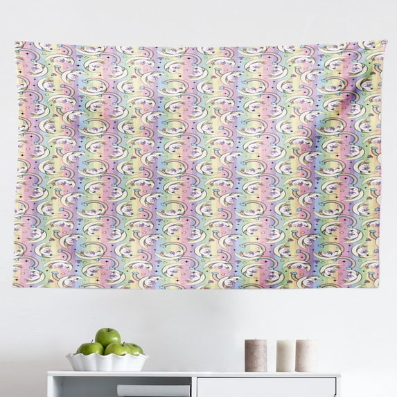 Rainbow Tapestry, Cartoon Drawing of Unicorn Ice Skating, Fabric Wall Hanging Decor for Bedroom Living Room Dorm, 2 Sizes, Multicolor, by Ambesonne