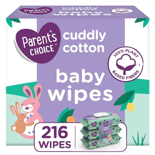 Parent's Choice Cuddly Cotton Baby Wipes, Unscented, 3 FlipTop Packs