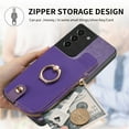 thumbnail image 5 of Feishell for Samsung Galaxy S21 FE Wallet Case, Zipper Purse with 360 Rotatable Ring Kickstand, Premium PU Leather Shockproof Magnetic Buckle Credit Card Slots Holder Phone Case for Women Men,Purple, 5 of 9