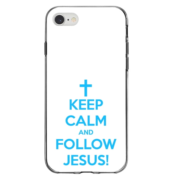 DistinctInk Clear Shockproof Hybrid Case for iPhone 7 8 SE (2020 Model) 4.7" Screen TPU Bumper Acrylic Back Tempered Glass Screen Protector - Keep Calm and Follow Jesus - Show Your Love of Christ