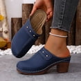 thumbnail image 4 of Modisza Chunky Heels Mules for Women Round Closed Toe Low Bolck Heel Slides Sandal Arch Support Walking Shoes Indoor Outdoor size 8 Blue, 4 of 6
