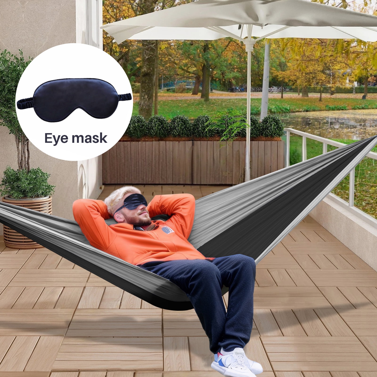 Topchances Camping Hammock, 210T Nylon Lightweight Single Hammock with 2 Tree Straps and Carry Bag, Great for Outdoor, Indoor Beach, Camping, Gray & Black