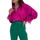 thumbnail image 1 of Txlixc Blusa de mujer pluma de manga larga solapa blusa casual suelta Txlixc moda, 1 of 8