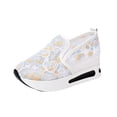 thumbnail image 3 of Domzle Women's Floral Embroidery Mesh Sneakers Breathable Slip On Wedges Walking Shoes Fashion Lace Platform Sneakers Hidden Wedge High Top Comfort Work Outdoor Travel Sports Shoes White, 3 of 6