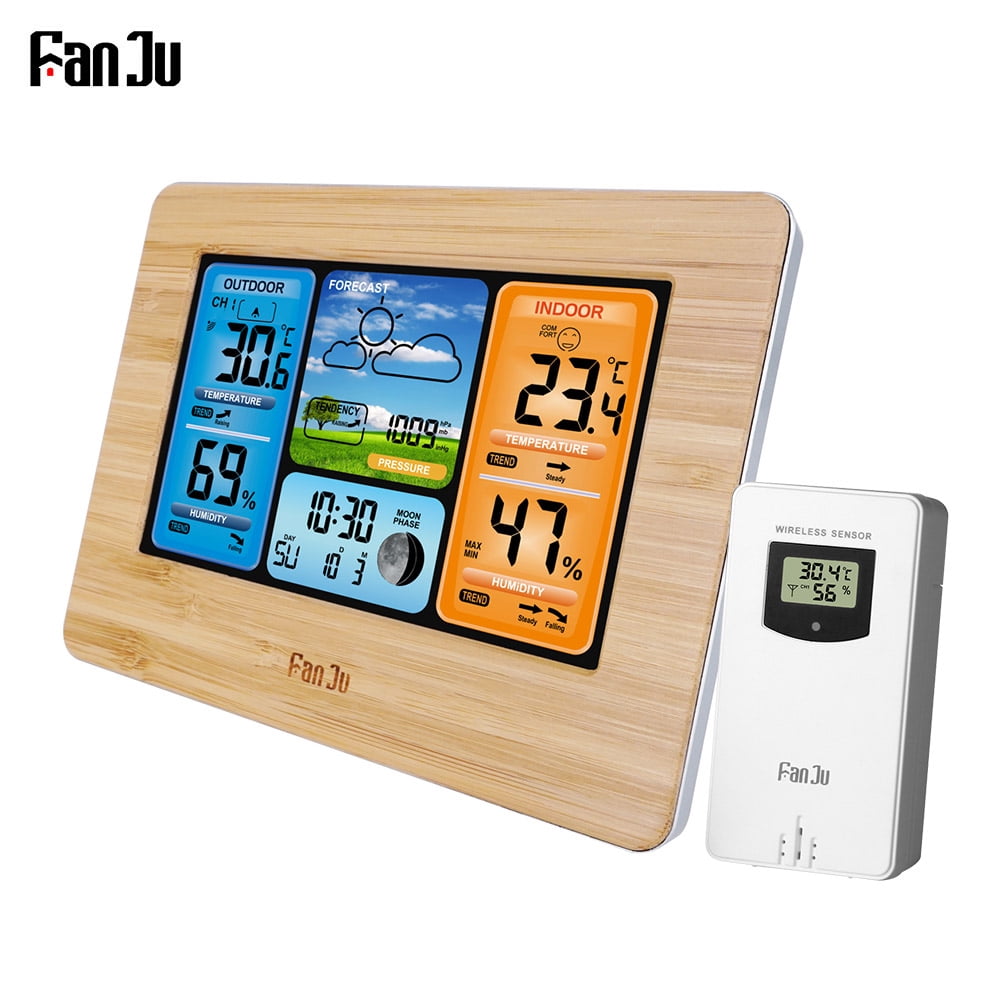 USB Power Cord Digital Weather Station LCD Alarm Clock with Outdoor Sensor for Home and Office Use