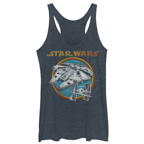 Women's Star Wars Galactic Ship Journey Racerback Tank Top Navy Blue Heather X Small